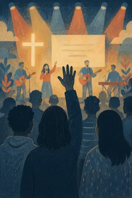 Live Worship Band with Raised Hand