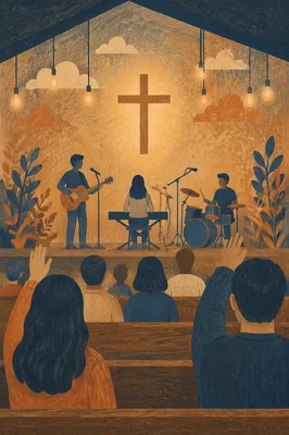 Evening Worship Band on Church Stage