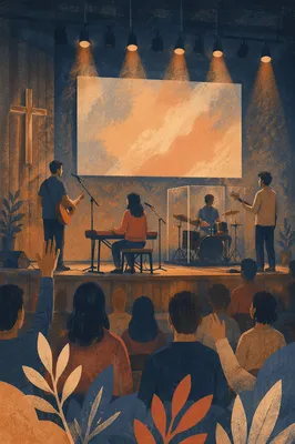 Worship Band in Warm Church Auditorium