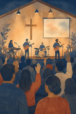 Evening Church Worship Band on Stage
