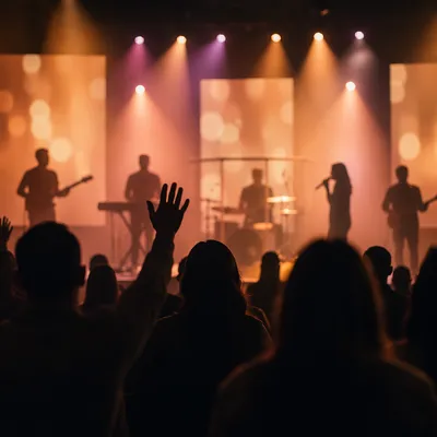 Worship Band Silhouettes in Modern Church