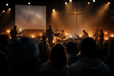 Worship Band on Church Stage at Evening Service
