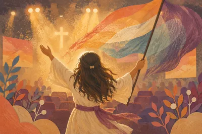 Colorful Worship Flag Dancer in Church