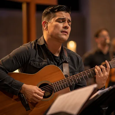 Close-Up Worship Guitarist on Church Stage