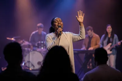 Joyful Singer on Church Stage