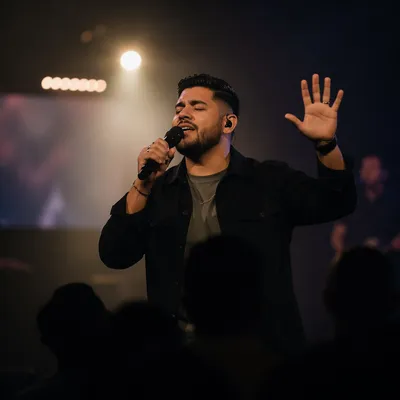 Worship Leader Singing on Church Stage
