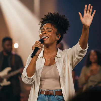 Black Woman Singing on Church Stage