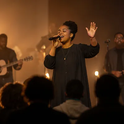 Worship Leader Singing on Church Stage