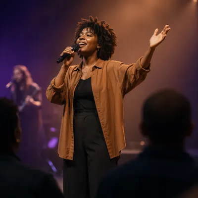 Woman Singing on Church Stage