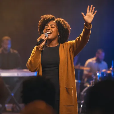 Worship Leader Singing on Church Stage
