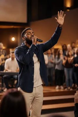 Worship Leader Singing on Church Stage