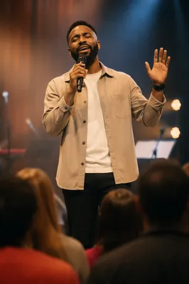 Worship Leader Singing on Church Stage