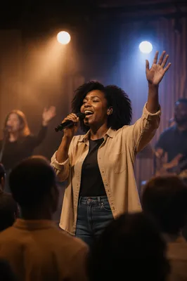 Worship Leader Singing on Church Stage