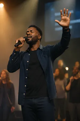 Singer with Microphone on Church Stage
