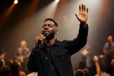 Singer on Stage With Raised Hand