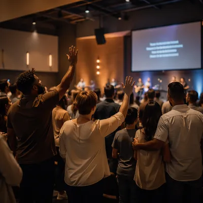 Congregation Singing in Contemporary Church Interior