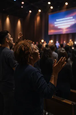 Congregation Singing in Church Interior