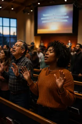 Congregation Singing in Modern Church Sanctuary