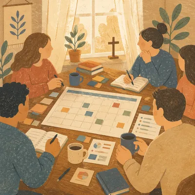 Worship Planning Team Around Calendar Table