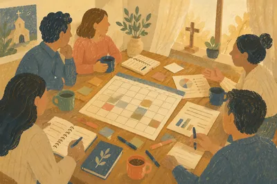 Worship Planning Team Around Calendar Table