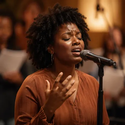 Close-Up Portrait of Woman Singing