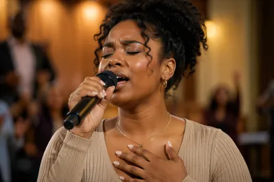Close-Up of Woman Singing in Church