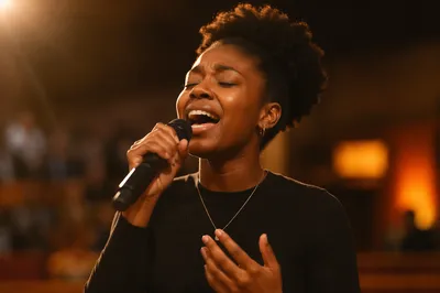 Passionate Singer with Microphone in Church