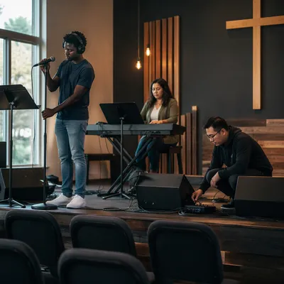 Stage Sound Check in Modern Sanctuary