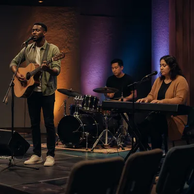 Worship Band Rehearsing on Church Stage