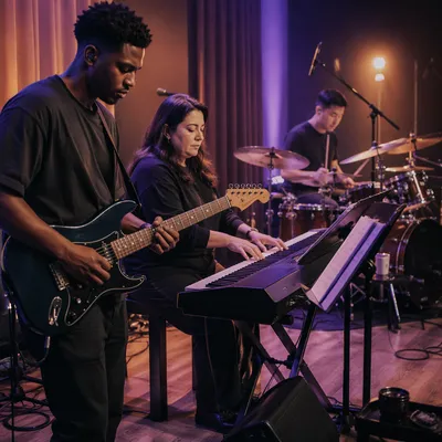 Worship Band Rehearsing on Church Stage