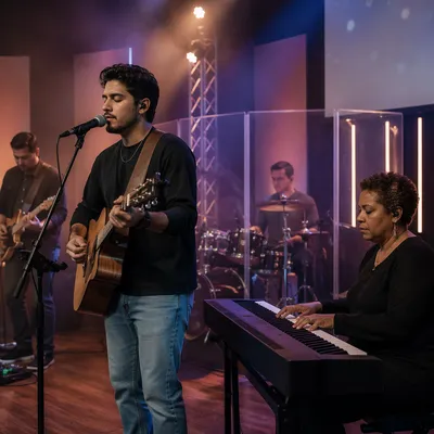 Church Band Rehearsal on Lit Stage