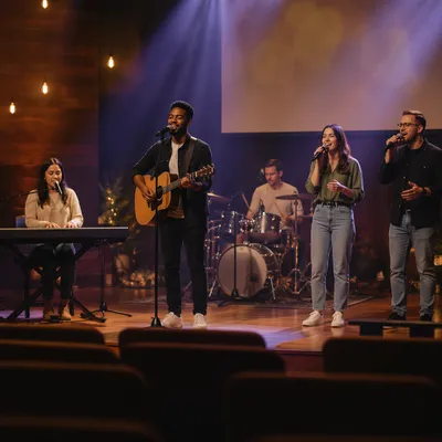Contemporary Worship Band Rehearsing on Stage