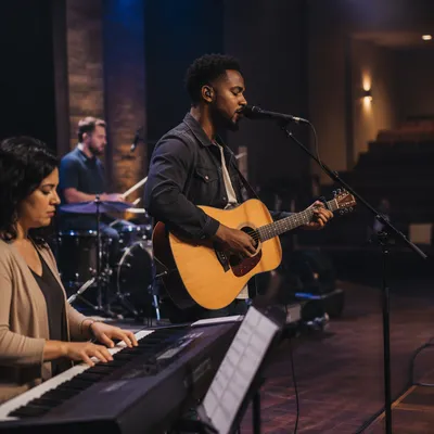 Contemporary Band Rehearsing on Church Stage