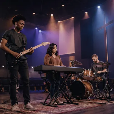 Worship Band Rehearsing on Church Stage