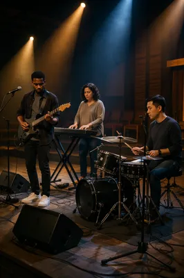 Worship Band Rehearsing on Church Stage
