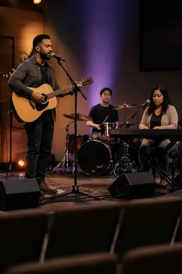 Worship Band Rehearsing on Church Stage
