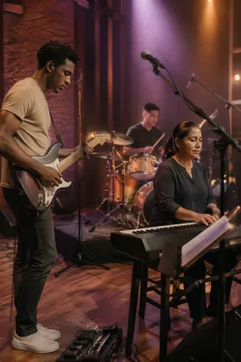 Worship Band Rehearsing on Church Stage