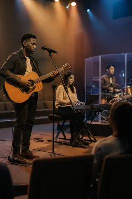 Worship Band Rehearsing on Church Stage