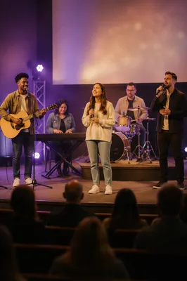 Worship Band Rehearsing on Church Stage
