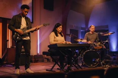 Church Band Rehearsing on Indoor Stage