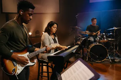 Worship Band Rehearsing on Church Stage