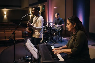 Worship Band Rehearsing on Church Stage
