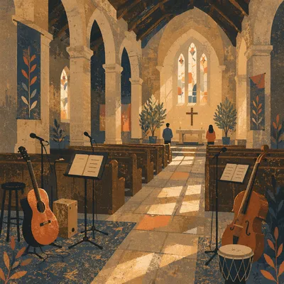 Quiet Worship Team Rehearsal in Historic Sanctuary