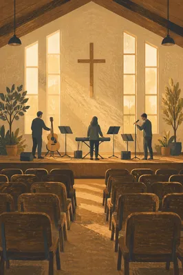 Quiet Worship Team Rehearsal in Empty Sanctuary