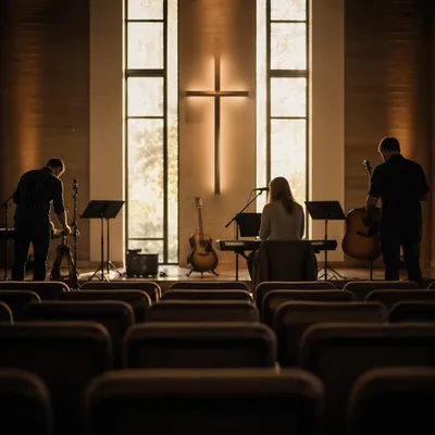 Quiet Worship Team Rehearsal in Empty Sanctuary