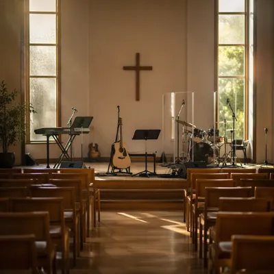 Empty Sanctuary Ready for Worship Rehearsal