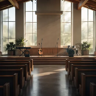 Empty Sanctuary Before Worship Team Rehearsal