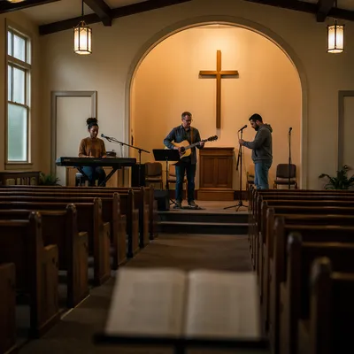 Worship Team Rehearsal in Empty Sanctuary
