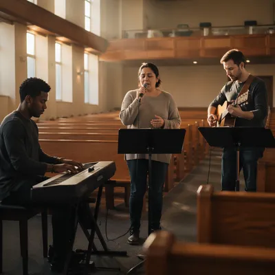 Worship Team Rehearsal in Empty Sanctuary