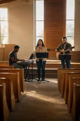 Worship Team Rehearsing in Empty Sanctuary